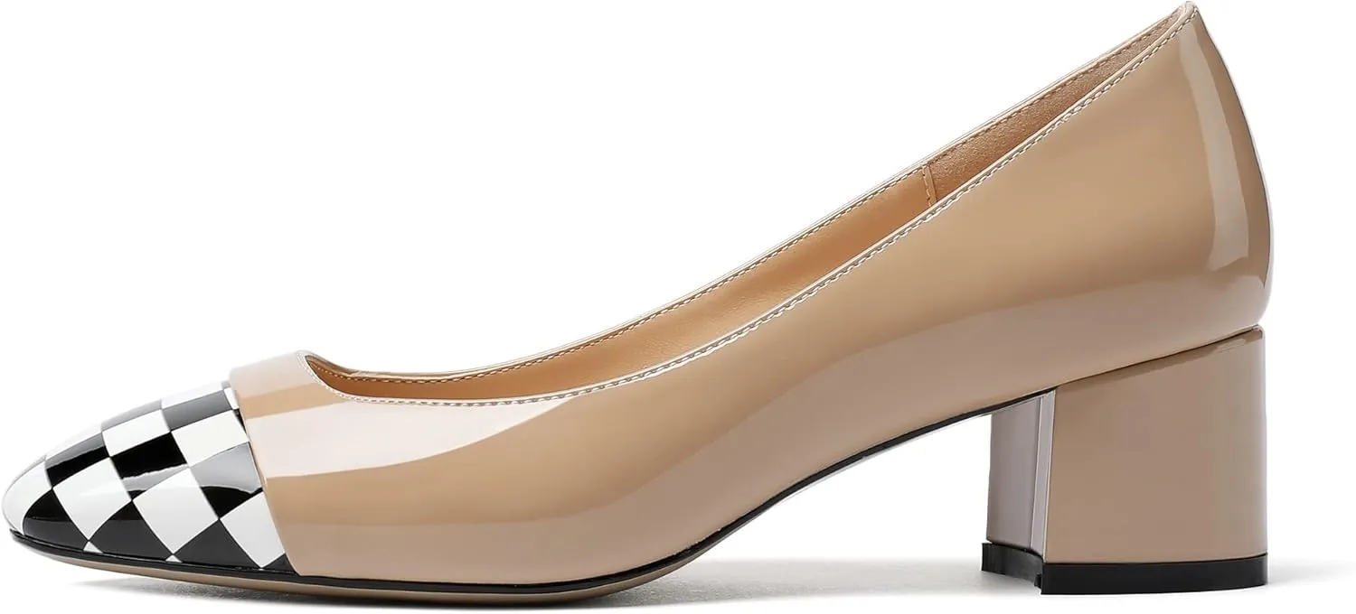 Eldof Women's Low Heels, Square Toe Slip On Heels, Block Heel Pumps, Comfortable 2 Inches Shoes for Dress Party Wedding