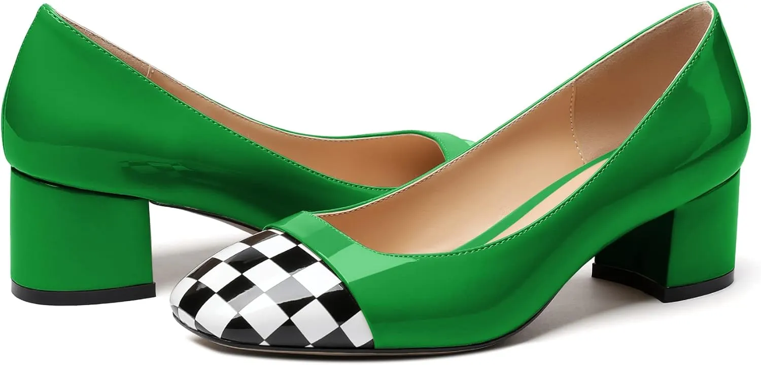 Eldof Women's Low Heels, Square Toe Slip On Heels, Block Heel Pumps, Comfortable 2 Inches Shoes for Dress Party Wedding