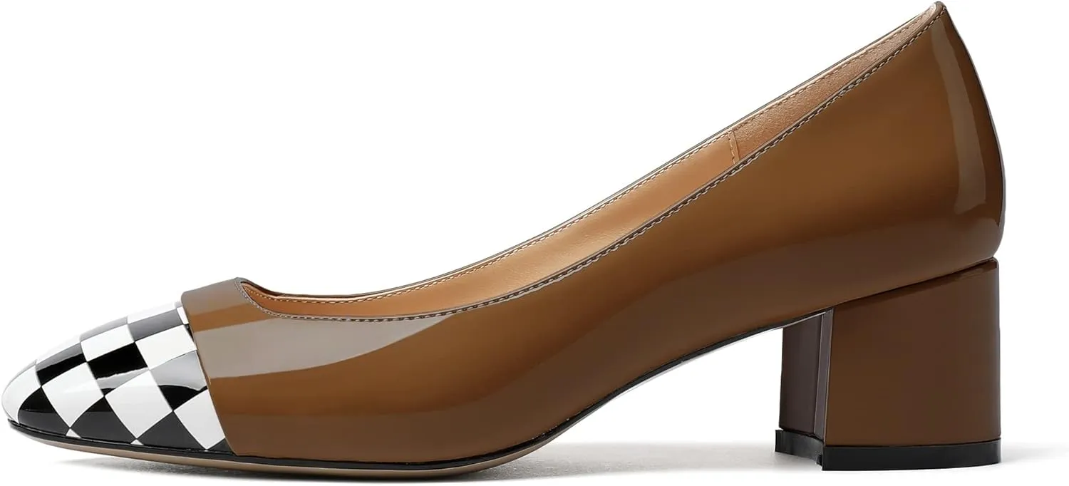 Eldof Women's Low Heels, Square Toe Slip On Heels, Block Heel Pumps, Comfortable 2 Inches Shoes for Dress Party Wedding