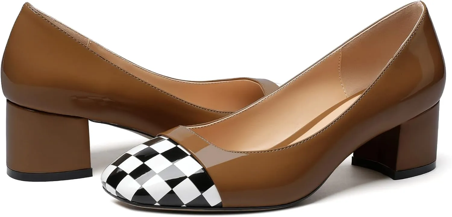 Eldof Women's Low Heels, Square Toe Slip On Heels, Block Heel Pumps, Comfortable 2 Inches Shoes for Dress Party Wedding