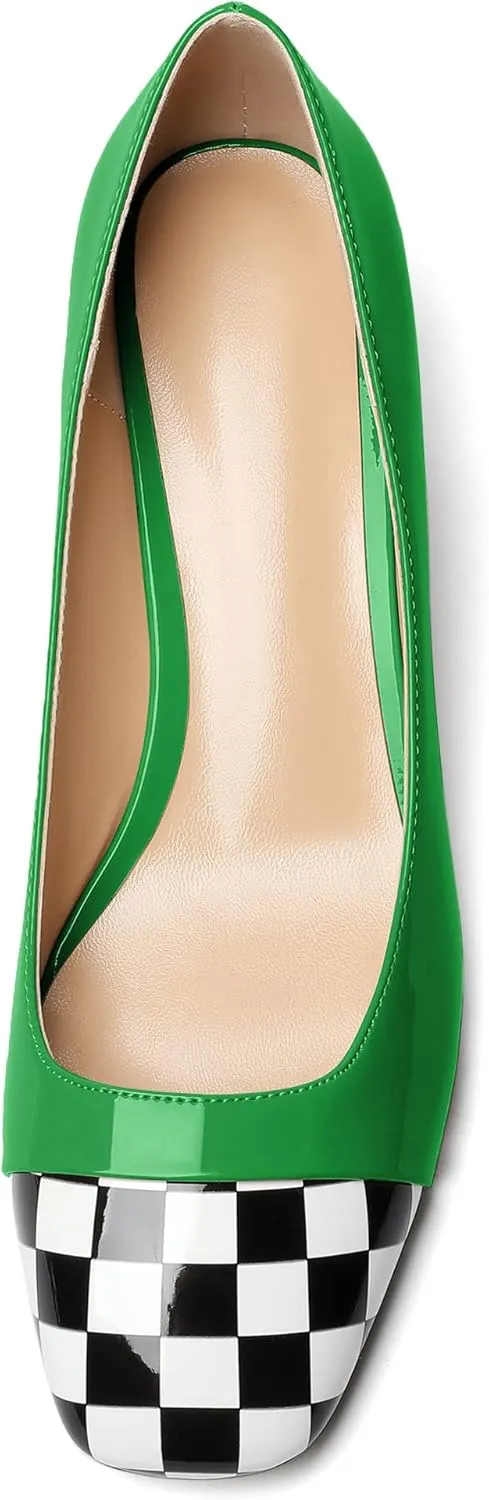 Eldof Women's Low Heels, Square Toe Slip On Heels, Block Heel Pumps, Comfortable 2 Inches Shoes for Dress Party Wedding