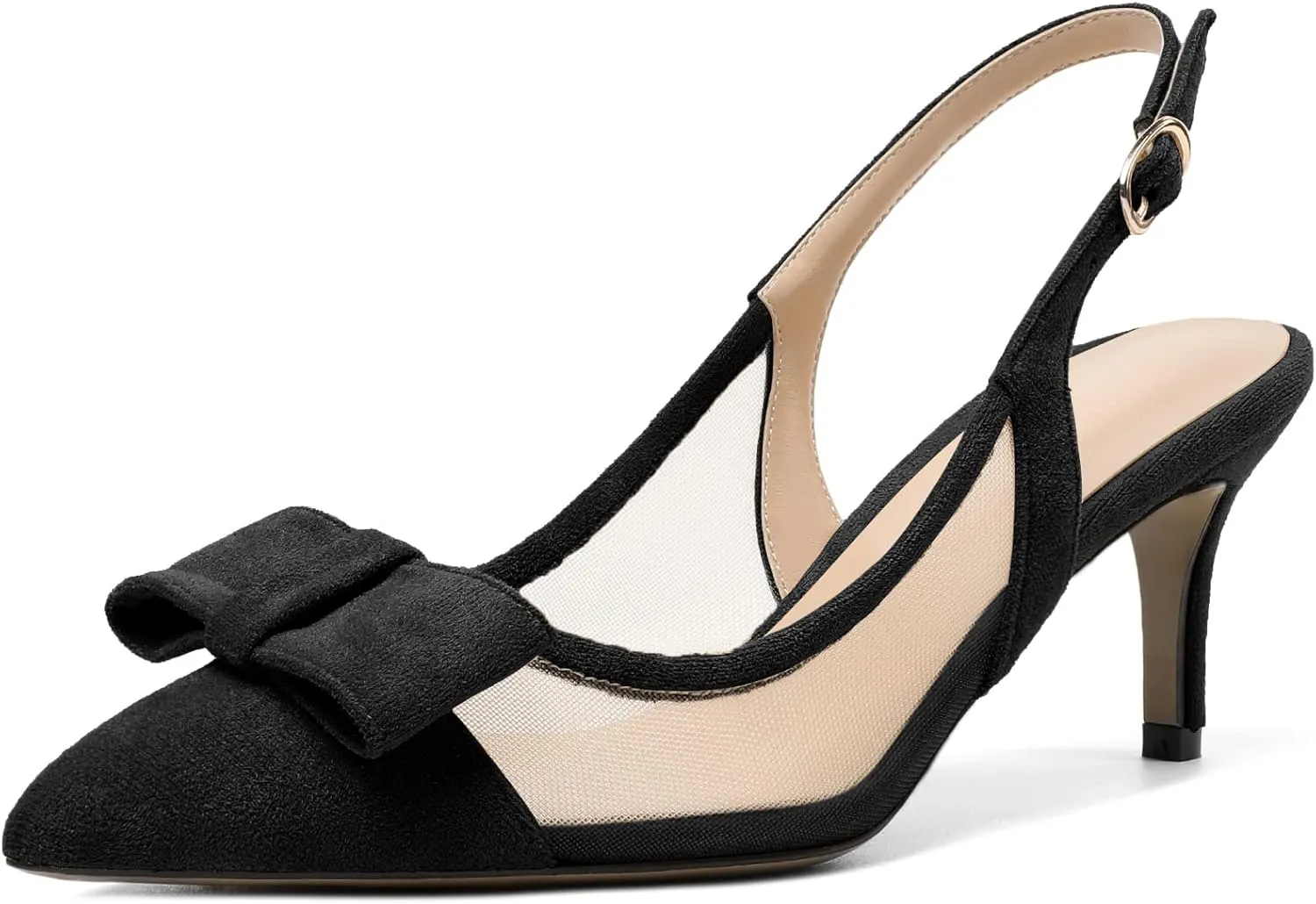 Eldof Women's Pointed Toe Kitten Heel Slingback Pumps with Bowtie, 2.6 Inch Heeled Pumps Dress Shoes for Ladies Wedding Party Office Evening