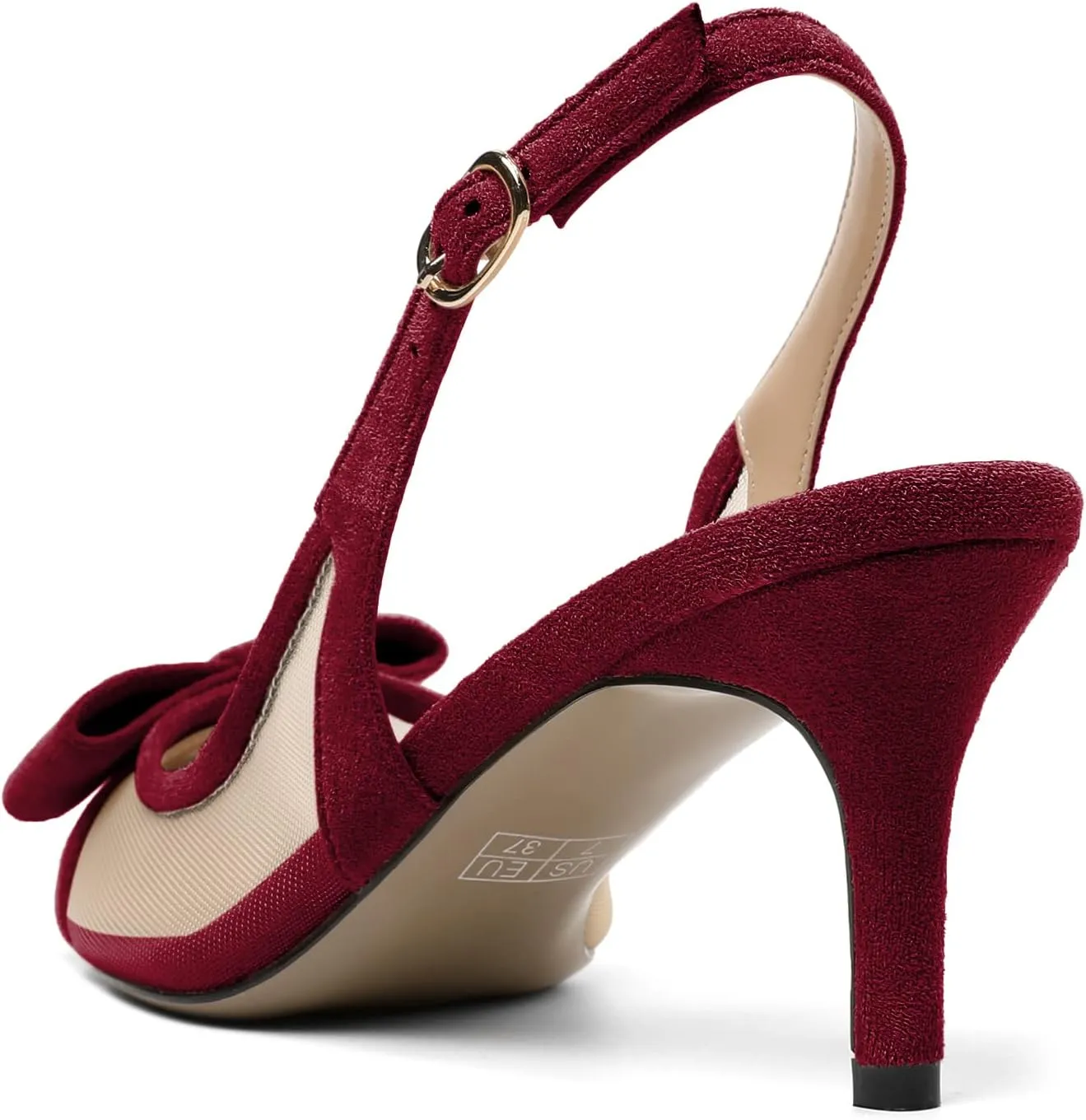 Eldof Women's Pointed Toe Kitten Heel Slingback Pumps with Bowtie, 2.6 Inch Heeled Pumps Dress Shoes for Ladies Wedding Party Office Evening