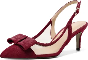 Eldof Women's Pointed Toe Kitten Heel Slingback Pumps with Bowtie, 2.6 Inch Heeled Pumps Dress Shoes for Ladies Wedding Party Office Evening