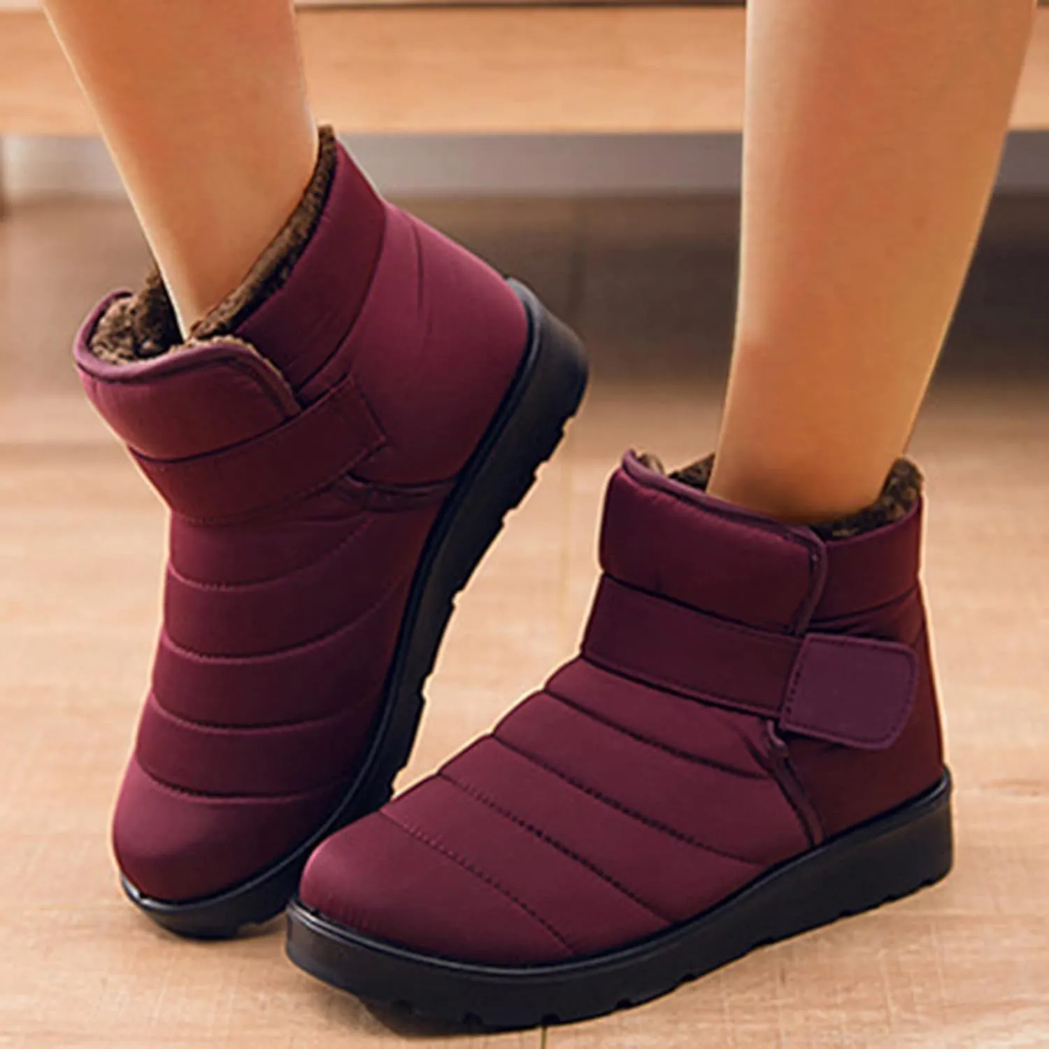 Fall Boots Womens Lug Sole Platform Anti Slip Shoes Winter Waterproof Boots Snow Slip On Ankle Fur Lined Booties