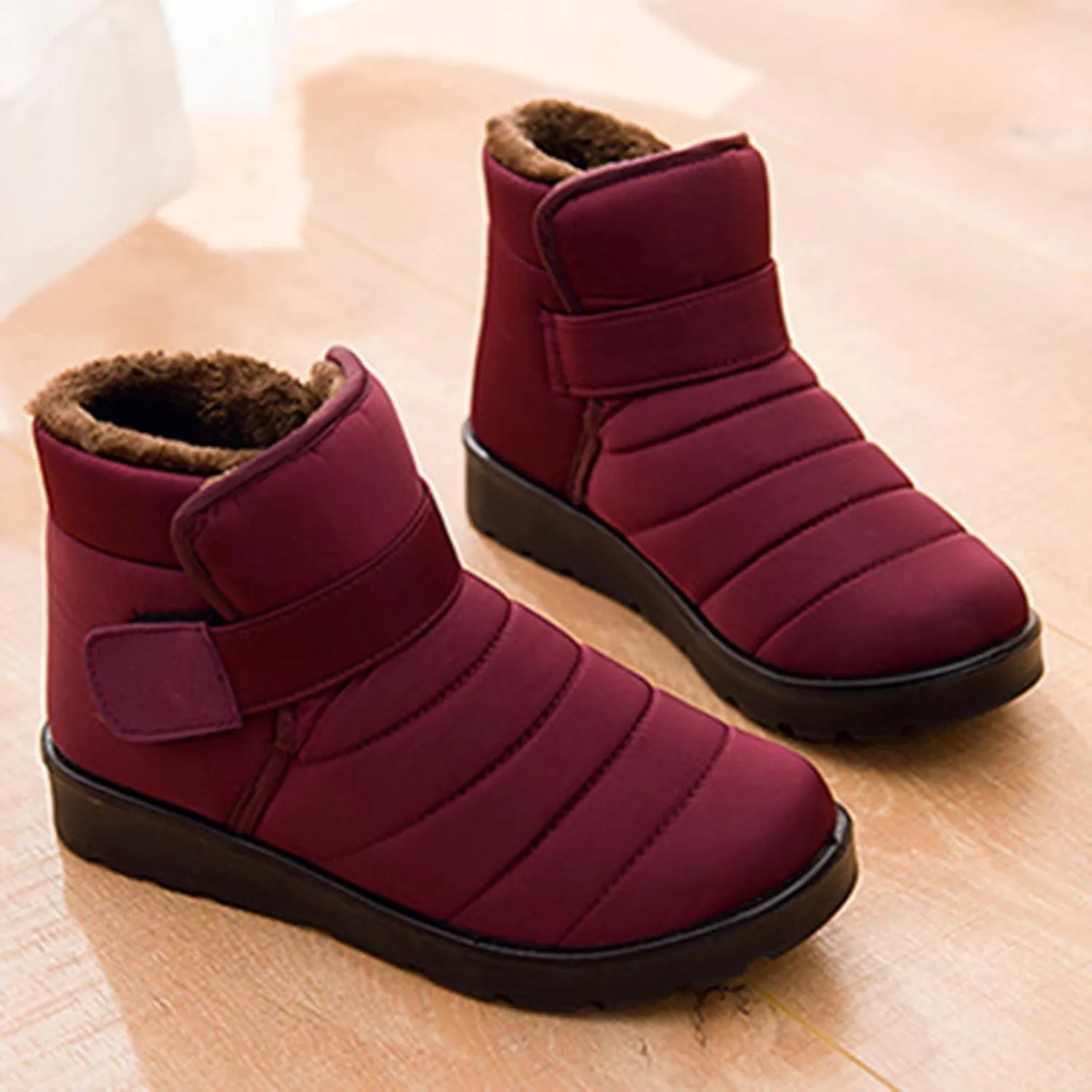 Fall Boots Womens Lug Sole Platform Anti Slip Shoes Winter Waterproof Boots Snow Slip On Ankle Fur Lined Booties