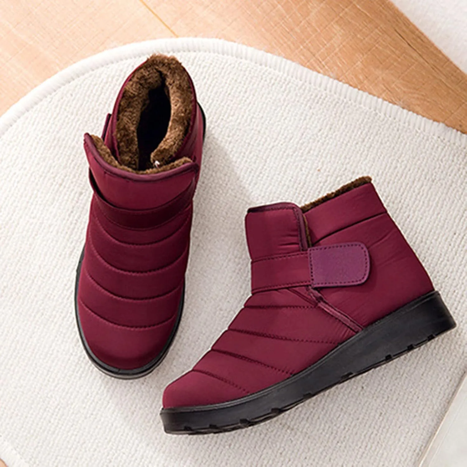 Fall Boots Womens Lug Sole Platform Anti Slip Shoes Winter Waterproof Boots Snow Slip On Ankle Fur Lined Booties