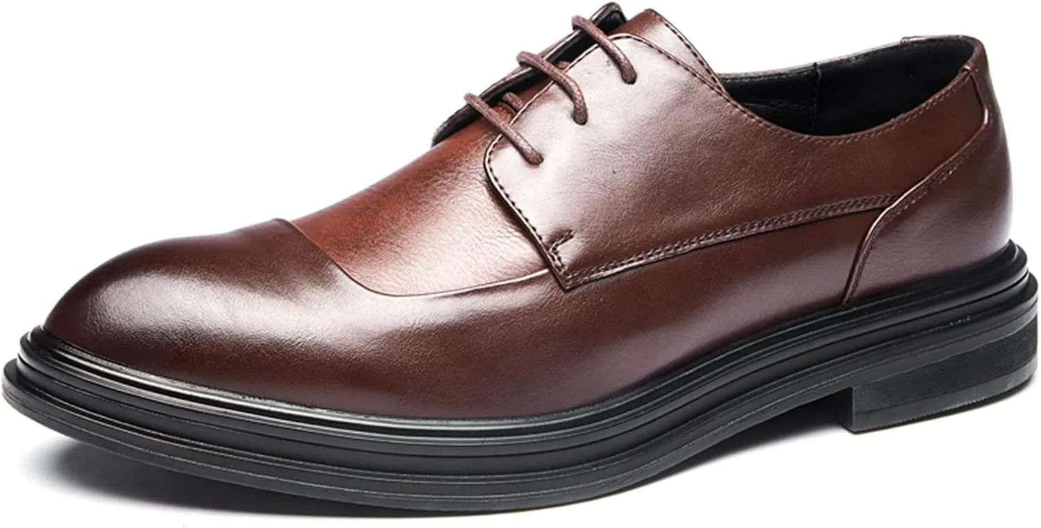 Fashion Patchwork Oxfords for Men 3-Eye Leisure Burnish Shoes Lace-up Almond Toe Vegan Leather Thick Sole Waxed Laces Block Heel Formal Men