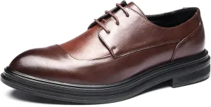 Fashion Patchwork Oxfords for Men 3-Eye Leisure Burnish Shoes Lace-up Almond Toe Vegan Leather Thick Sole Waxed Laces Block Heel Formal Men