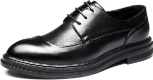 Fashion Patchwork Oxfords for Men 3-Eye Leisure Burnish Shoes Lace-up Almond Toe Vegan Leather Thick Sole Waxed Laces Block Heel Formal Men