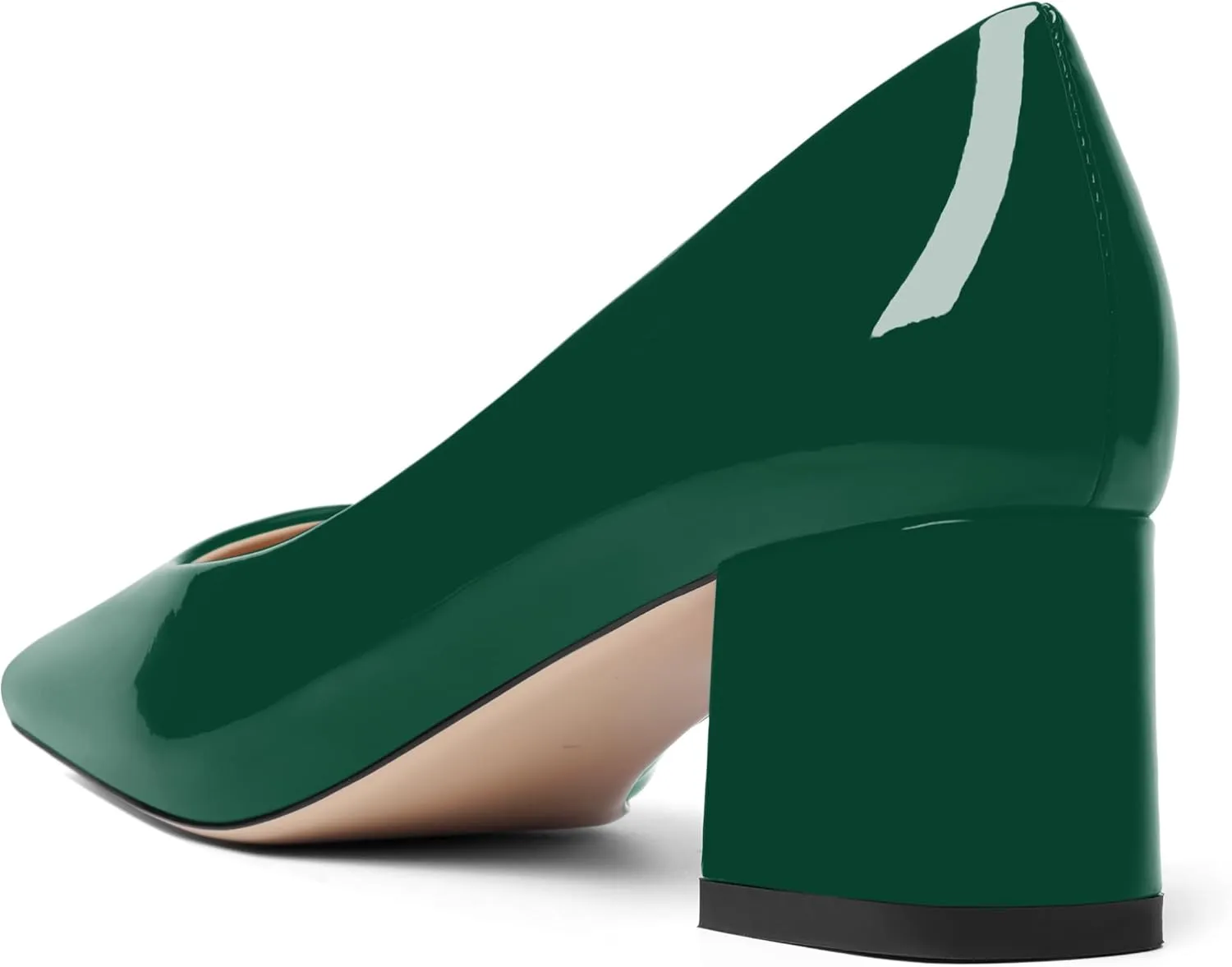 FOGEENA Womens Fashion Comfortable Square Toe Slip On Patent Leather Evening Chunky Low Heel Pumps Dress Shoes 2.2 Inch