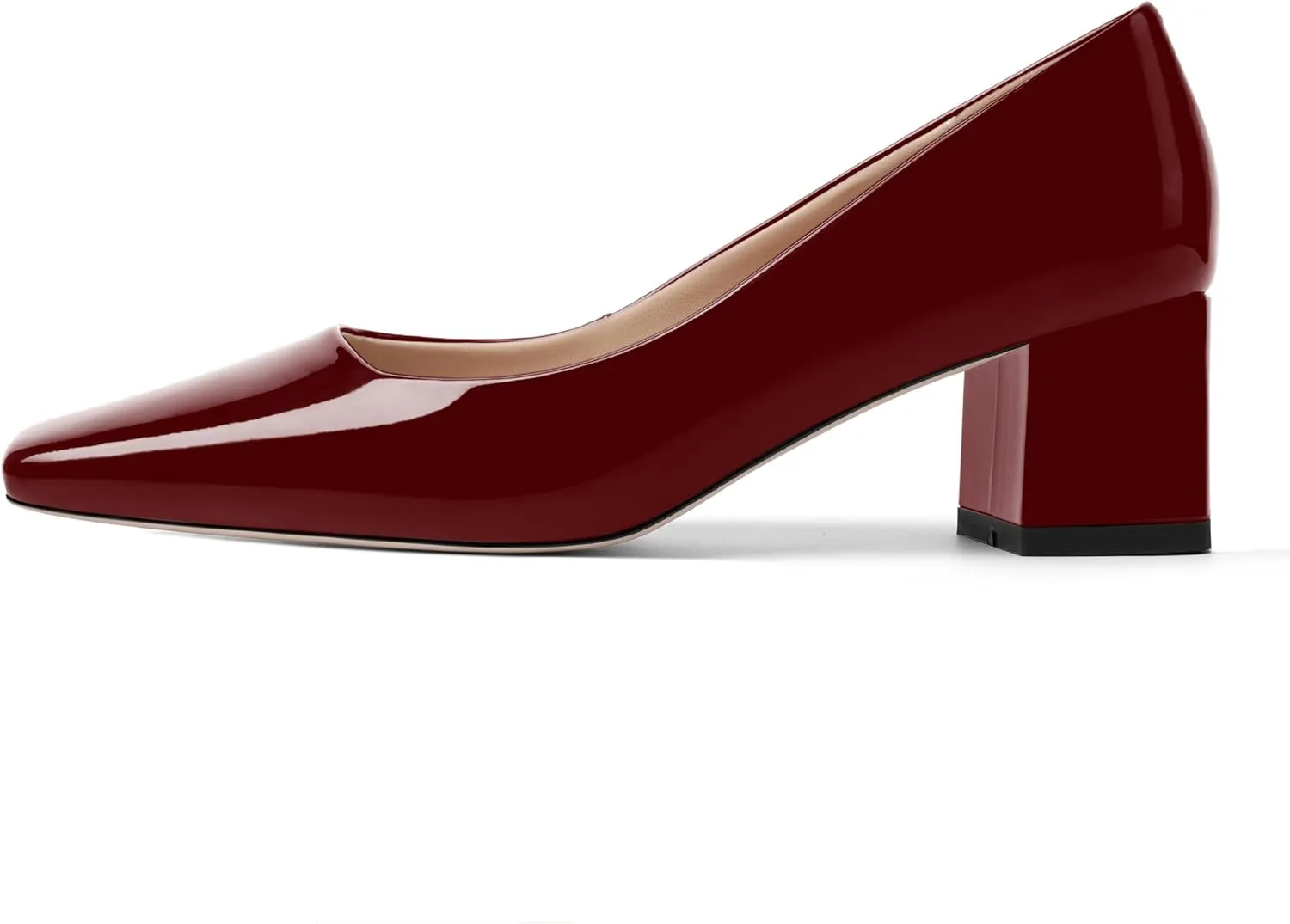 FOGEENA Womens Fashion Comfortable Square Toe Slip On Patent Leather Evening Chunky Low Heel Pumps Dress Shoes 2.2 Inch