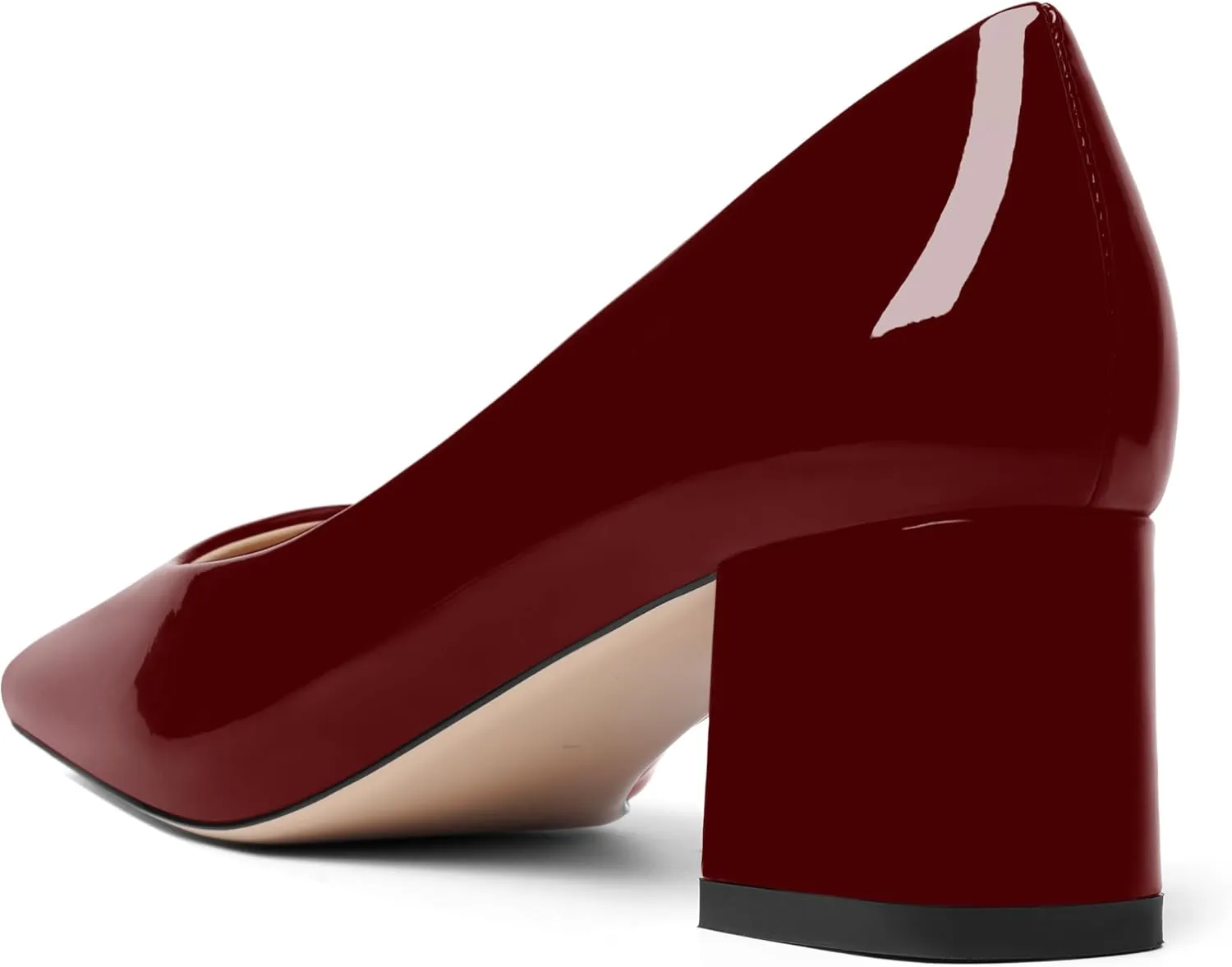 FOGEENA Womens Fashion Comfortable Square Toe Slip On Patent Leather Evening Chunky Low Heel Pumps Dress Shoes 2.2 Inch
