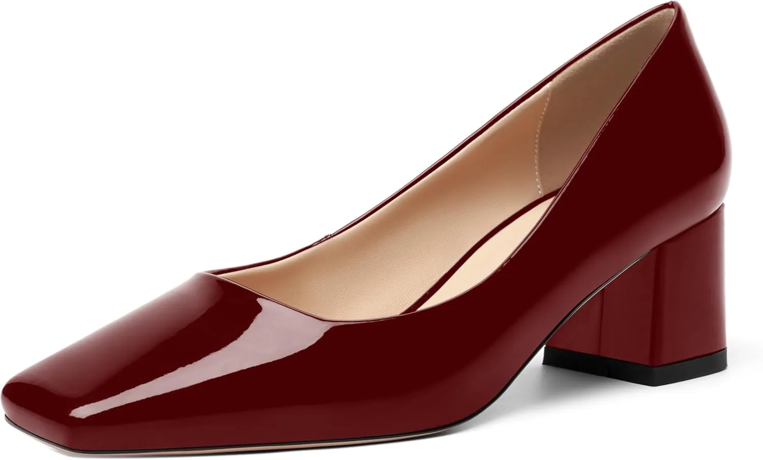 FOGEENA Womens Fashion Comfortable Square Toe Slip On Patent Leather Evening Chunky Low Heel Pumps Dress Shoes 2.2 Inch