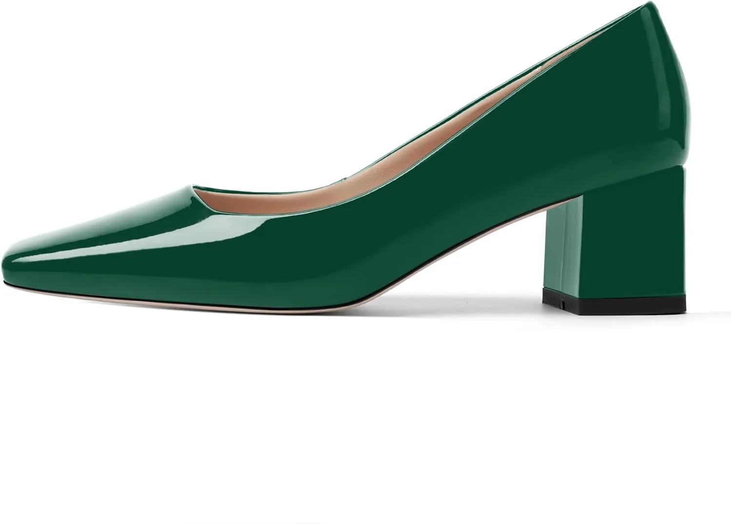 FOGEENA Womens Fashion Comfortable Square Toe Slip On Patent Leather Evening Chunky Low Heel Pumps Dress Shoes 2.2 Inch