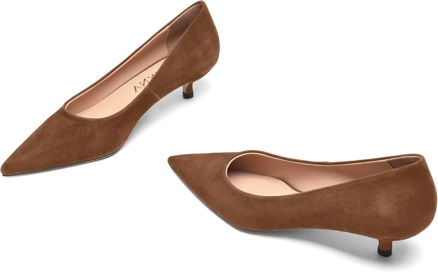 FOGEENA Womens Wedding Pointed Toe Slip On Dress Suede Leather Kitten Low Heel Pumps Shoes 1.5 Inch