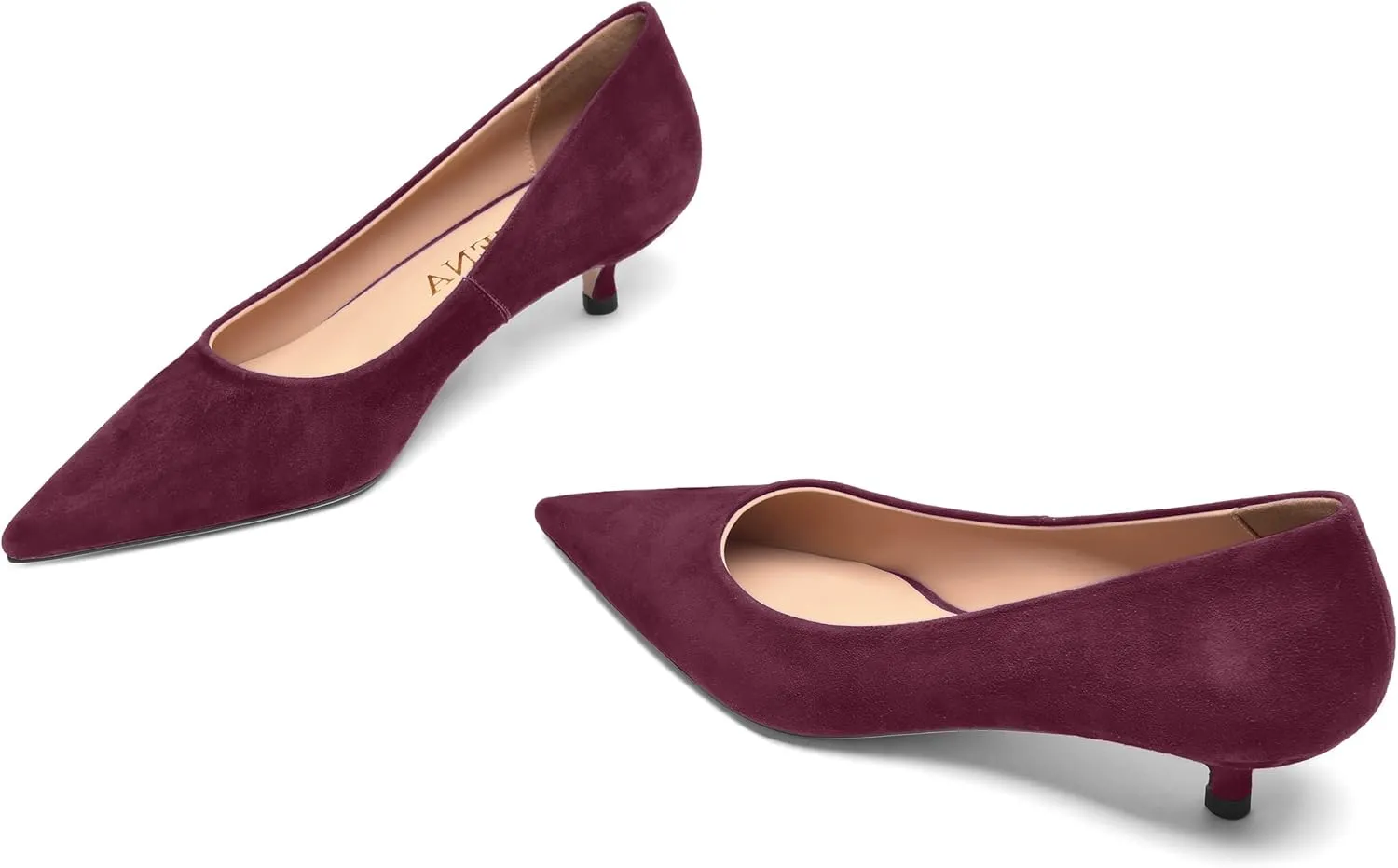 FOGEENA Womens Wedding Pointed Toe Slip On Dress Suede Leather Kitten Low Heel Pumps Shoes 1.5 Inch