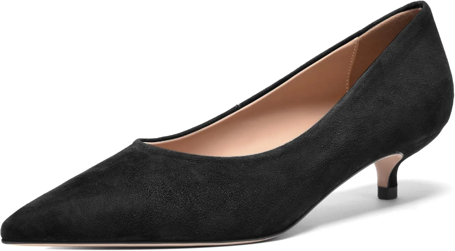 FOGEENA Womens Wedding Pointed Toe Slip On Dress Suede Leather Kitten Low Heel Pumps Shoes 1.5 Inch