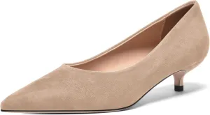 FOGEENA Womens Wedding Pointed Toe Slip On Dress Suede Leather Kitten Low Heel Pumps Shoes 1.5 Inch