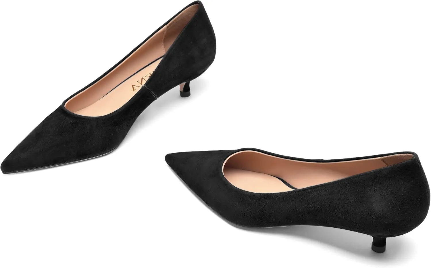 FOGEENA Womens Wedding Pointed Toe Slip On Dress Suede Leather Kitten Low Heel Pumps Shoes 1.5 Inch
