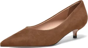 FOGEENA Womens Wedding Pointed Toe Slip On Dress Suede Leather Kitten Low Heel Pumps Shoes 1.5 Inch