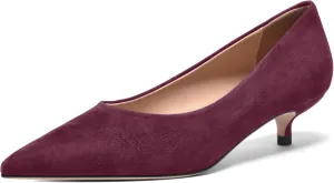 FOGEENA Womens Wedding Pointed Toe Slip On Dress Suede Leather Kitten Low Heel Pumps Shoes 1.5 Inch