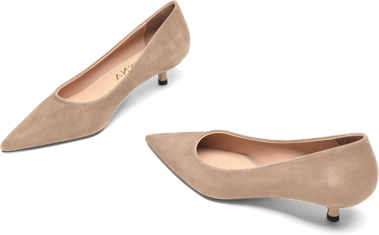 FOGEENA Womens Wedding Pointed Toe Slip On Dress Suede Leather Kitten Low Heel Pumps Shoes 1.5 Inch