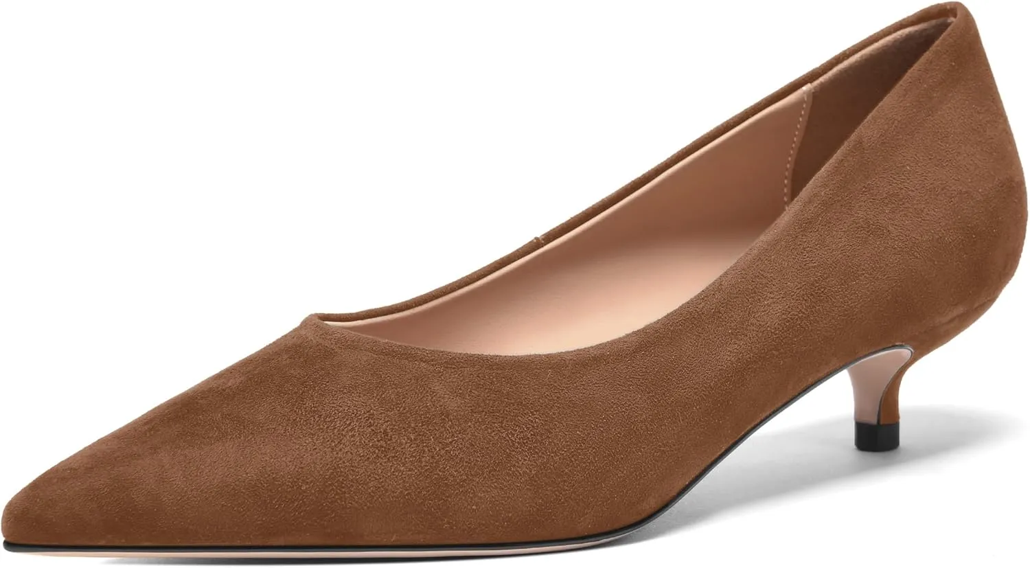 FOGEENA Womens Wedding Pointed Toe Slip On Dress Suede Leather Kitten Low Heel Pumps Shoes 1.5 Inch