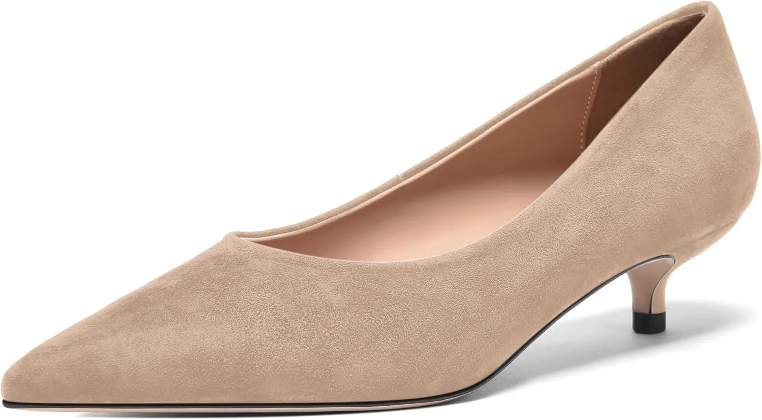 FOGEENA Womens Wedding Pointed Toe Slip On Dress Suede Leather Kitten Low Heel Pumps Shoes 1.5 Inch