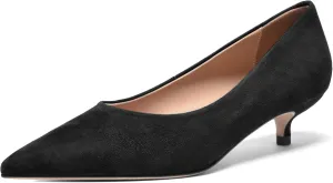 FOGEENA Womens Wedding Pointed Toe Slip On Dress Suede Leather Kitten Low Heel Pumps Shoes 1.5 Inch