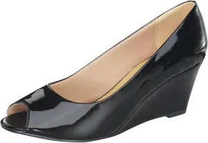 Forever Link Women's Peep Toe Slip on Wedge Pump,10 B(M) US,Black