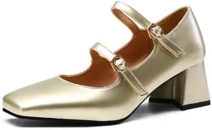 Glamorous Burgundy Patent Leather Pumps Double Strap Mary Jane Shoes with Block Heel