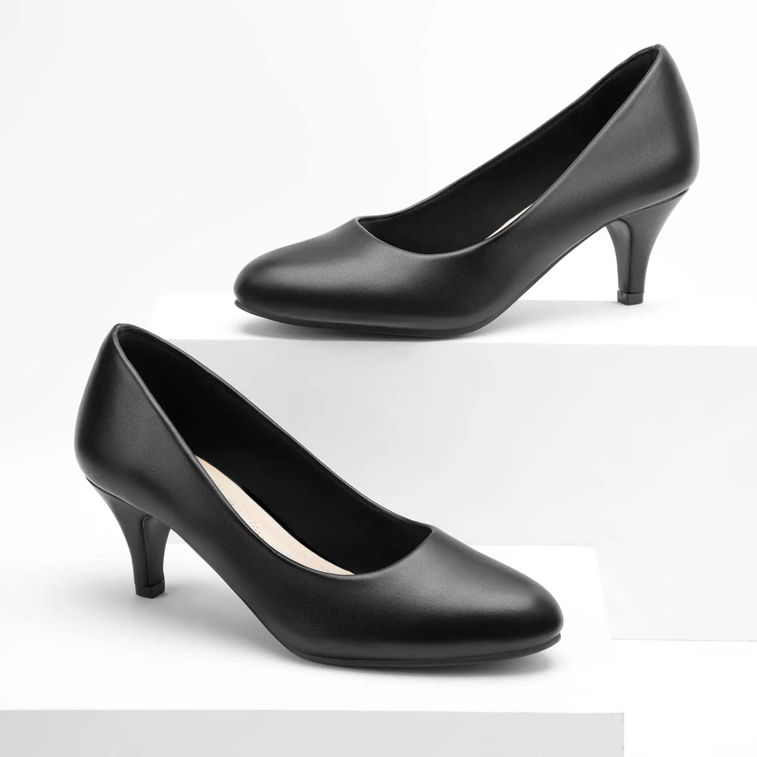 Greatonu Womens Round Toe Low Heel Pumps Kitten Heels Closed Toe Dress Pumps Shoes Wedding Party Shoes Work Heels
