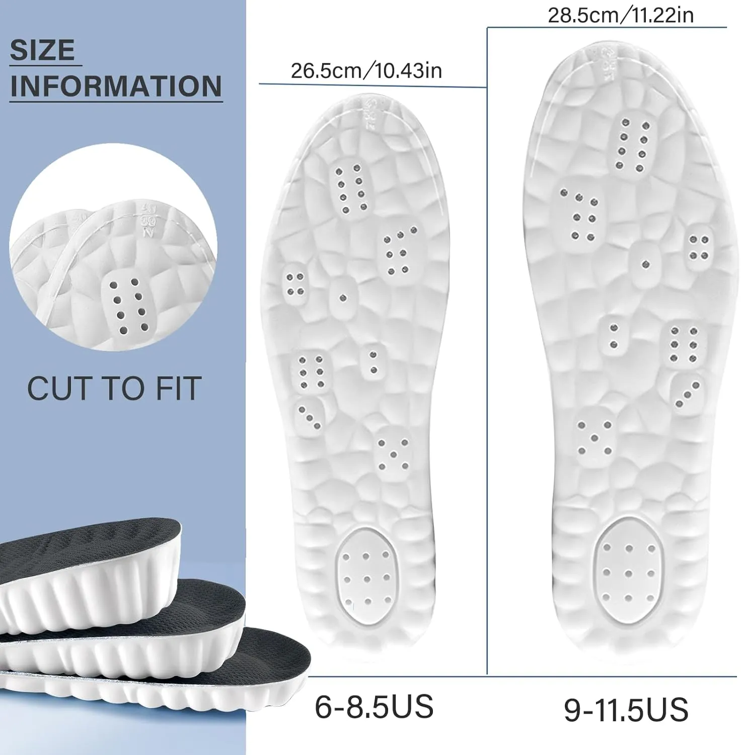 Height Increase Memory Foam Insoles for Men & Women - Taller Heel Lift Shoe Inserts with Breathable Cushioned Comfort for Sports Shoes, Work Boots | Trim to Fit (Black 3.5cm, 6-8.5 US Women)