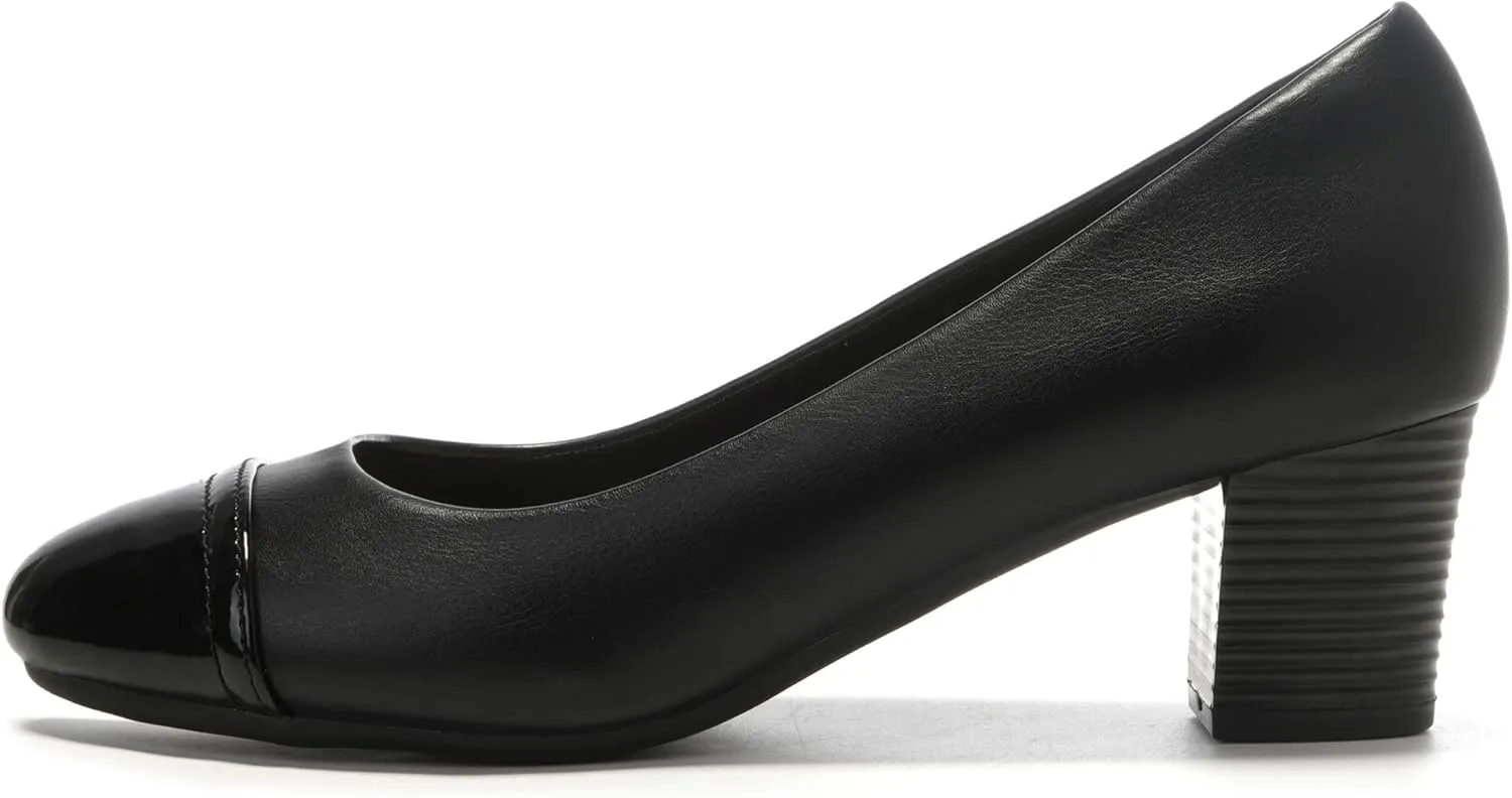 HHTCAL Women's Pumps Round Closed Toe Chunky Heels Comfortable 2 inch Block Low Heeled Dress Shoes for Office Work Business Formal