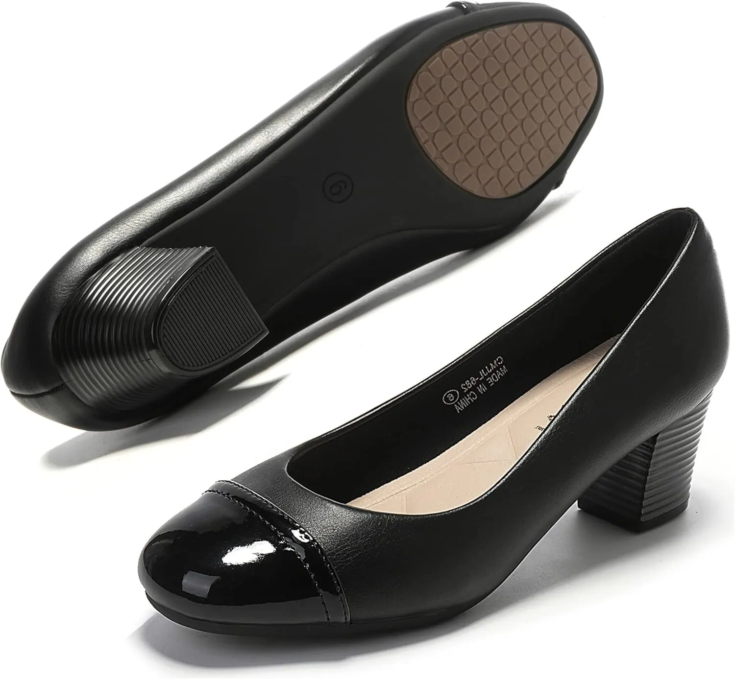 HHTCAL Women's Pumps Round Closed Toe Chunky Heels Comfortable 2 inch Block Low Heeled Dress Shoes for Office Work Business Formal
