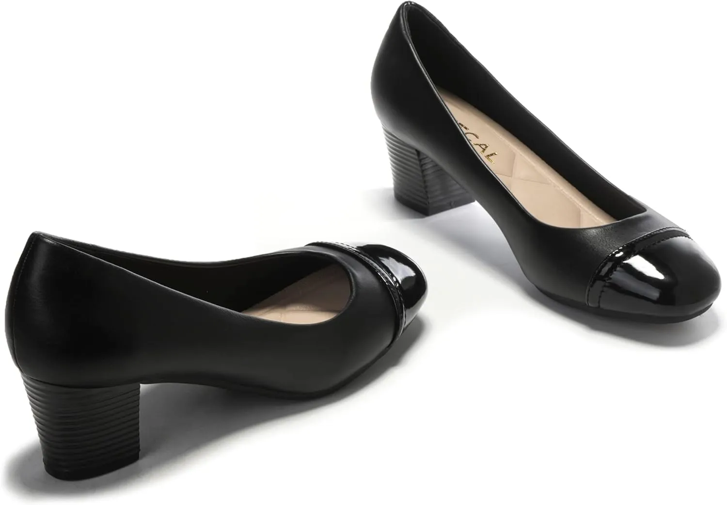 HHTCAL Women's Pumps Round Closed Toe Chunky Heels Comfortable 2 inch Block Low Heeled Dress Shoes for Office Work Business Formal