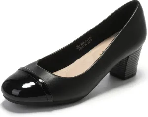 HHTCAL Women's Pumps Round Closed Toe Chunky Heels Comfortable 2 inch Block Low Heeled Dress Shoes for Office Work Business Formal