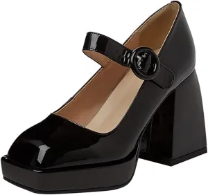 High Heels Women's Waterproof Platform Heels Classic Patent Leather Style with Buckle for Comfort and Style
