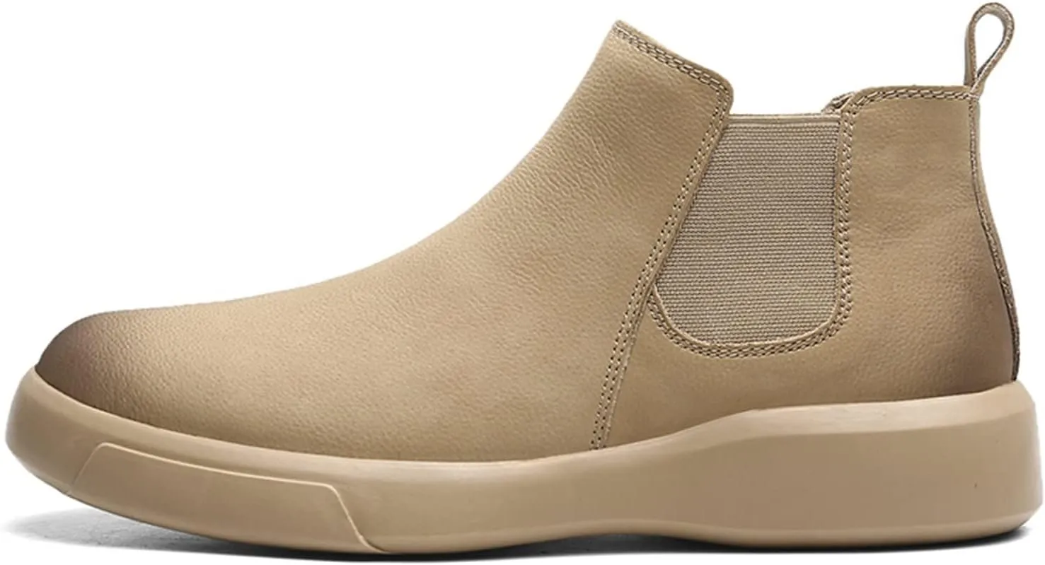 HOOENG Ankle Boots for Men Burnished Toe Elastic Bandage Cowhide Leather Non Slip Anti-Slip Wearable Waterproof Slip on Dress Formal