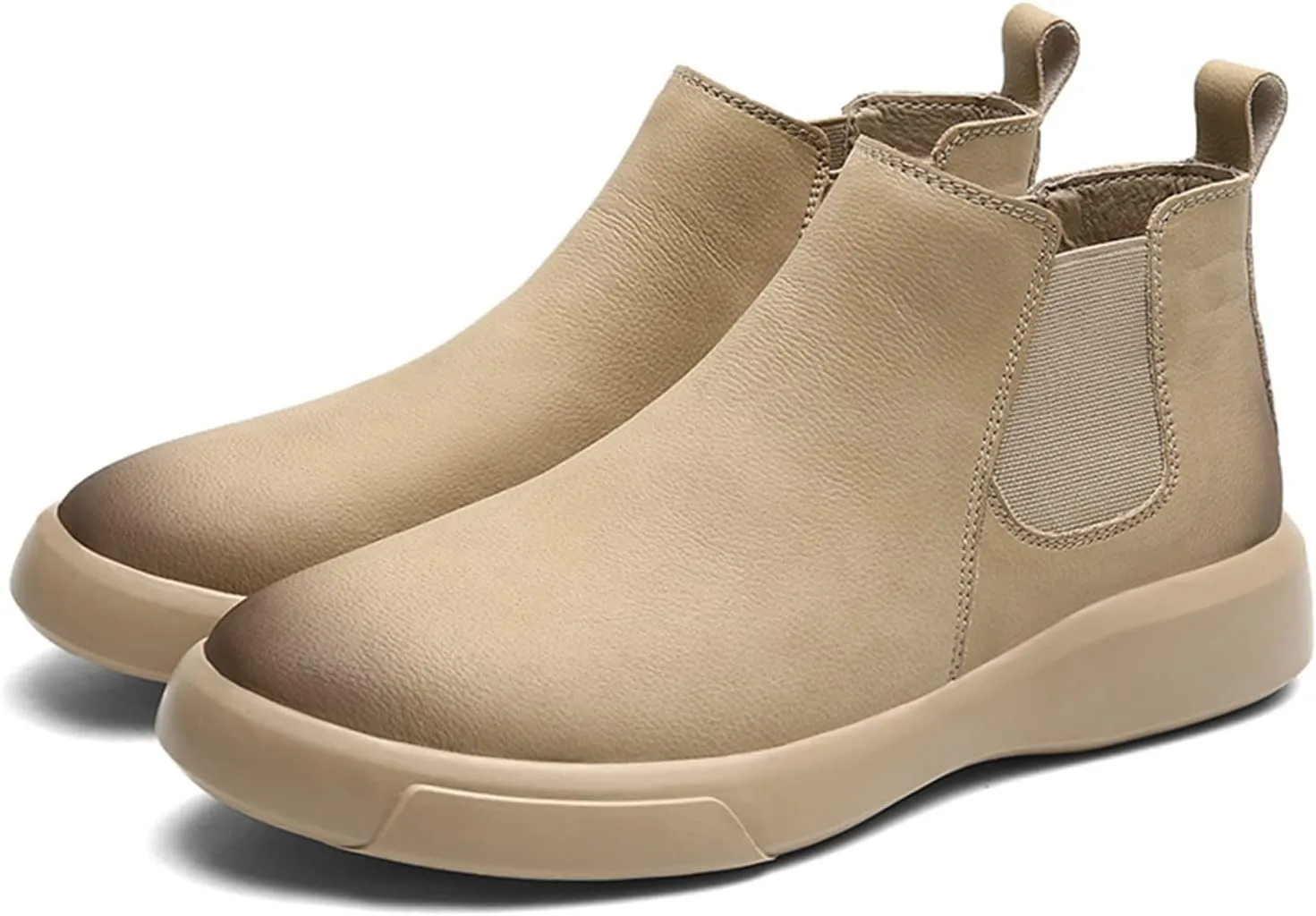 HOOENG Ankle Boots for Men Burnished Toe Elastic Bandage Cowhide Leather Non Slip Anti-Slip Wearable Waterproof Slip on Dress Formal