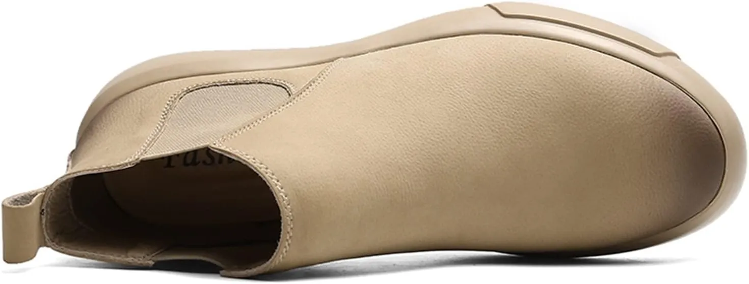 HOOENG Ankle Boots for Men Burnished Toe Elastic Bandage Cowhide Leather Non Slip Anti-Slip Wearable Waterproof Slip on Dress Formal
