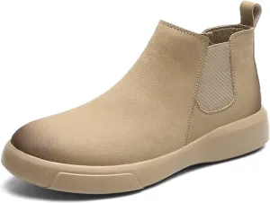 HOOENG Ankle Boots for Men Burnished Toe Elastic Bandage Cowhide Leather Non Slip Anti-Slip Wearable Waterproof Slip on Dress Formal
