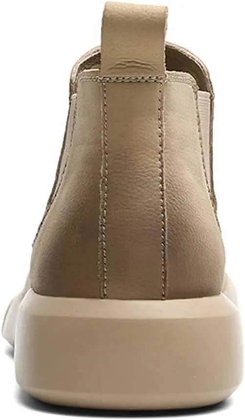 HOOENG Ankle Boots for Men Burnished Toe Elastic Bandage Cowhide Leather Non Slip Anti-Slip Wearable Waterproof Slip on Dress Formal