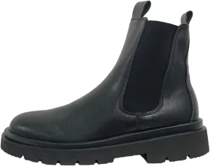 HOOENG Ankle Boots for Men Elastic Bandage Mid Top Cowhide Leather Slip on Waterproof Non Slip Dress