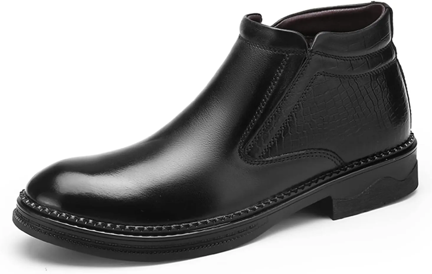 HOOENG Chelsea Boots for Men Crocodile Print Cowhide Leather Slip on Wearable Waterproof Non Slip Casual Classic