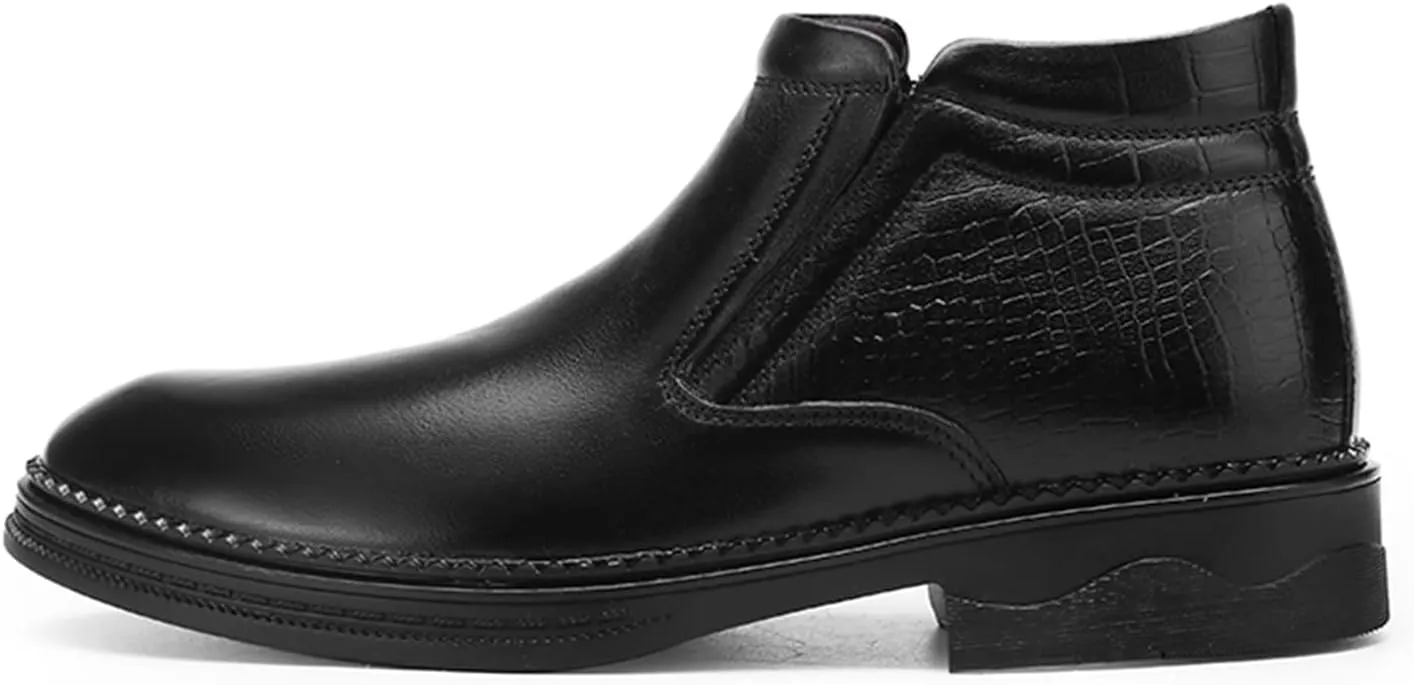 HOOENG Chelsea Boots for Men Crocodile Print Cowhide Leather Slip on Wearable Waterproof Non Slip Casual Classic