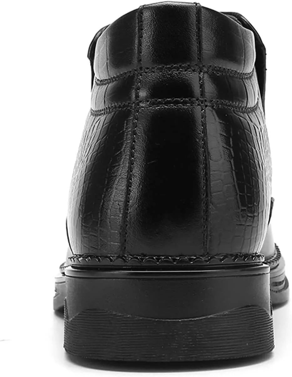 HOOENG Chelsea Boots for Men Crocodile Print Cowhide Leather Slip on Wearable Waterproof Non Slip Casual Classic