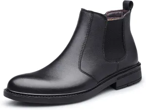 HOOENG Chelsea Boots for Men Elastic Bandage Vegan Leather Wearable Waterproof Slip on Anti-Slip Non Slip Casual Dress (Color : Black, Size : 9)
