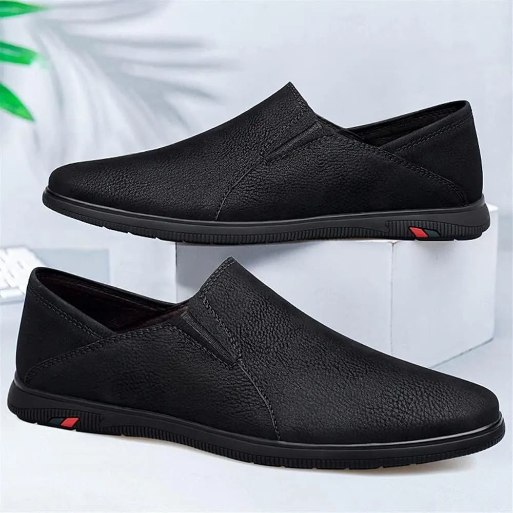 HOOENG Dress Oxford for Men Slip On Vegan Leather Solid Color Low Top Non Slip Resistant Block Heel Outdoor